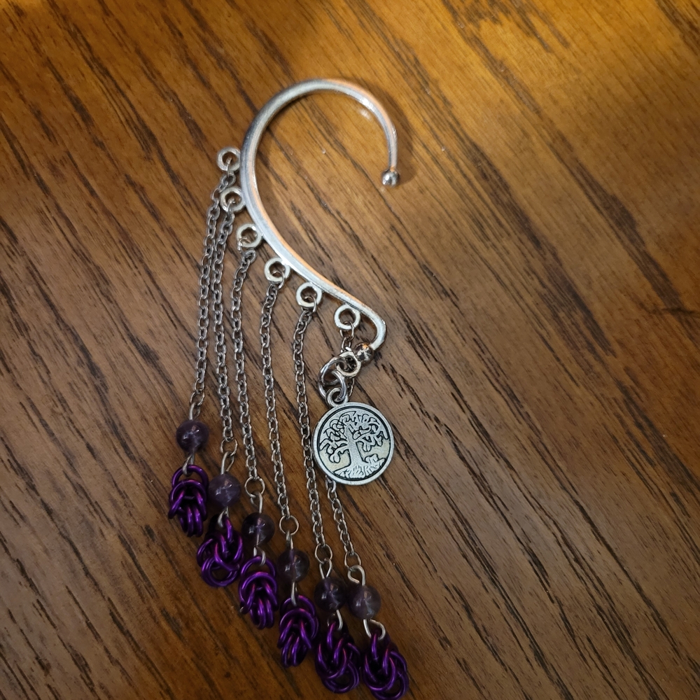 Silver Ear Cuff with Purple Accents
